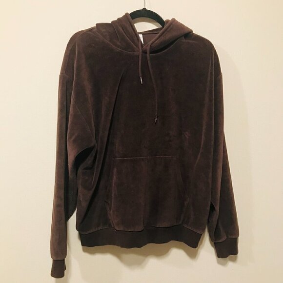 Aritzia TNA Creek Velour Mocha Brown Pullover Hoodie Size Large - Picture 2 of 4